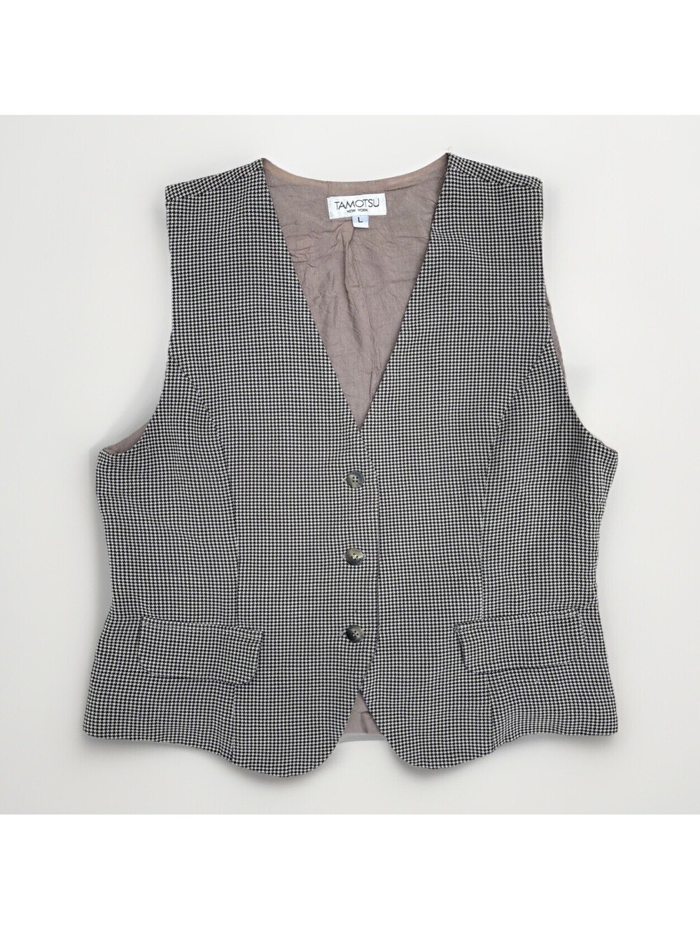 Vintage 90s Tamotsu Wool Blend Micro Houndstooth Vest L